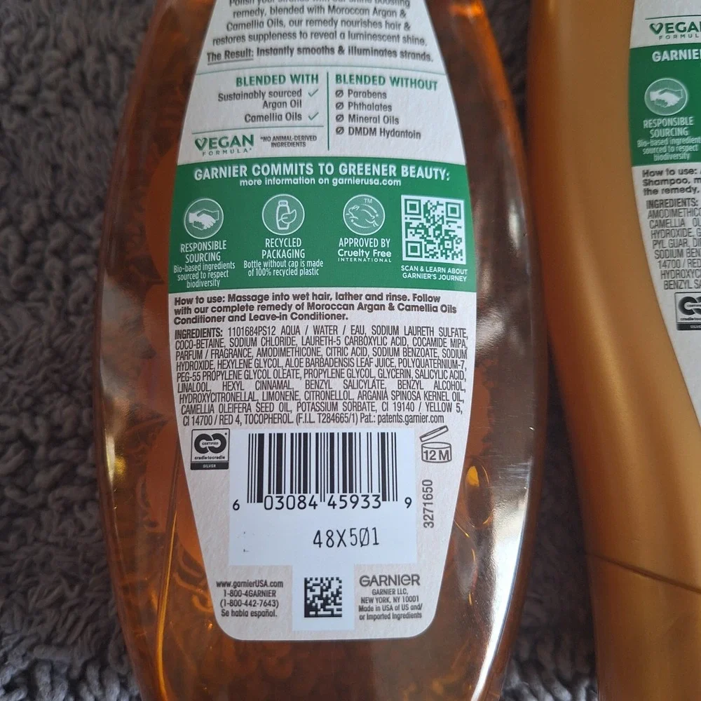 2 Pk Garnier Whole Blends Moroccan Argan Camellia Oil Shampoo Conditioner Bundle